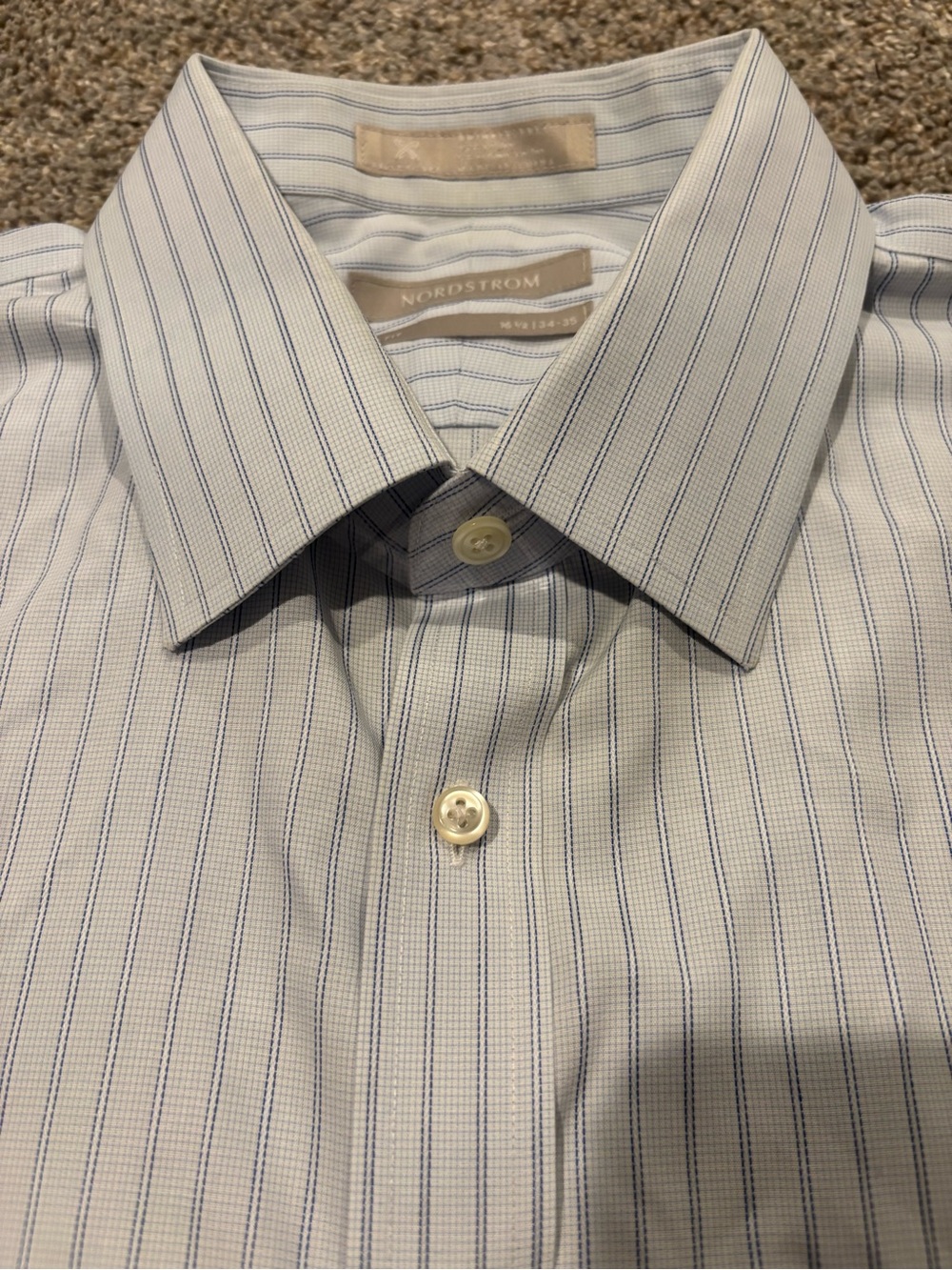 Nordstrom Men’s Light Blue Pinstripe Dress Shirt Trim Fit 16.5 | 34/35 Cotton